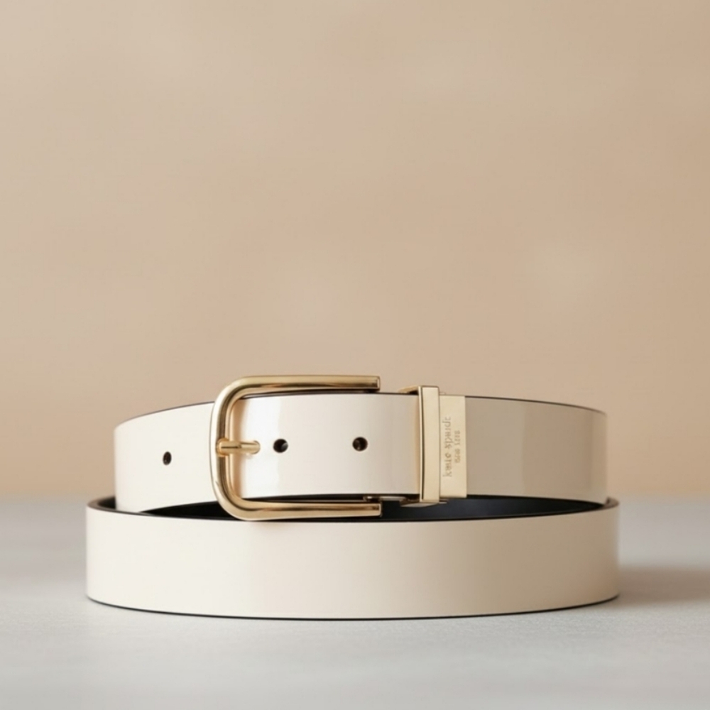 kate spade white leather belt with gold buckle